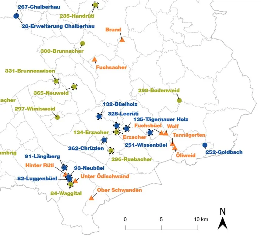Bestehende und geplante Deponiestandorte in der Region Oberland.